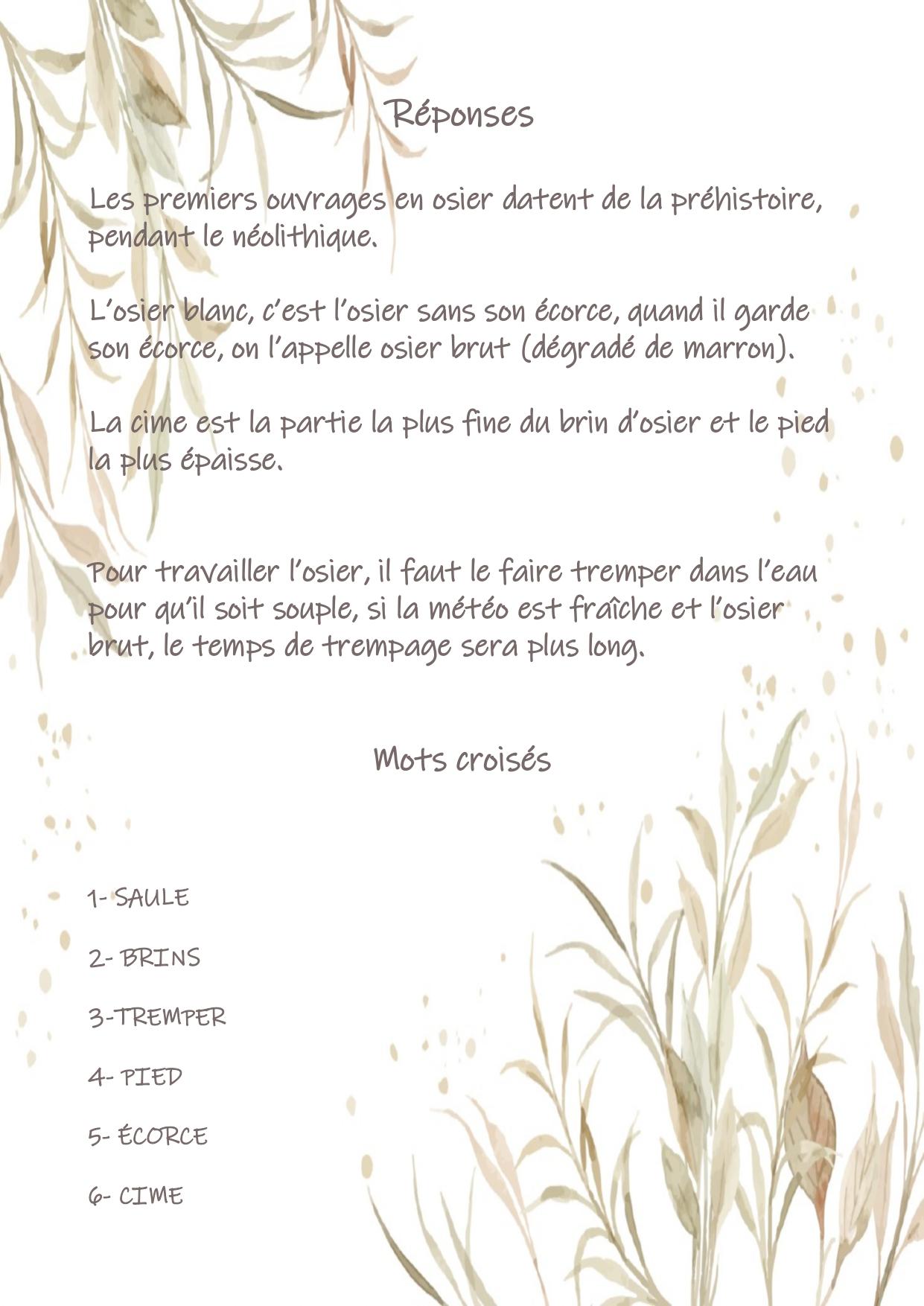 Reponses questions mots croises